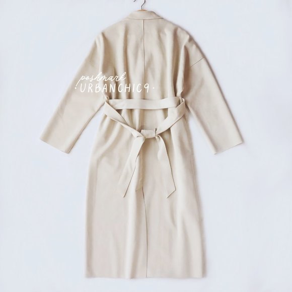 ZARA Faux Suede Belted Trench Coat Stone size M - Picture 6 of 15